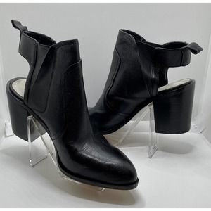 NWOT 1. State Leban Black Leather Cut Out Booties Mule Slip-On Women’s Size 8.5